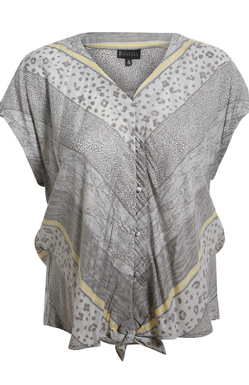 Mixed Print Tie Front Top Slide 1