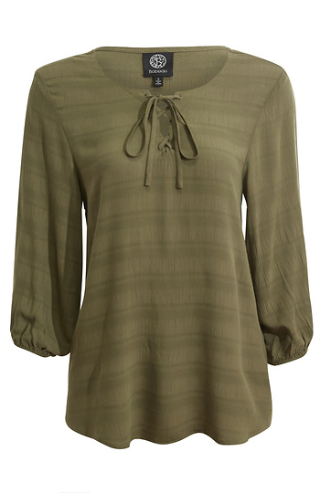 Lace Up Three Quarter Sleeve Blouse Slide 1