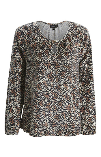 Keyhole Neck Animal Print Long Sleeve Slide 1