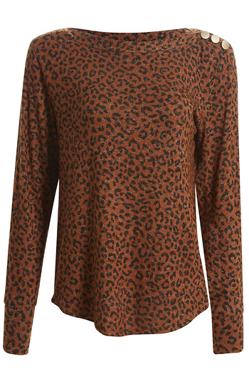 Cozy Animal Print Top with Button Detail Slide 1