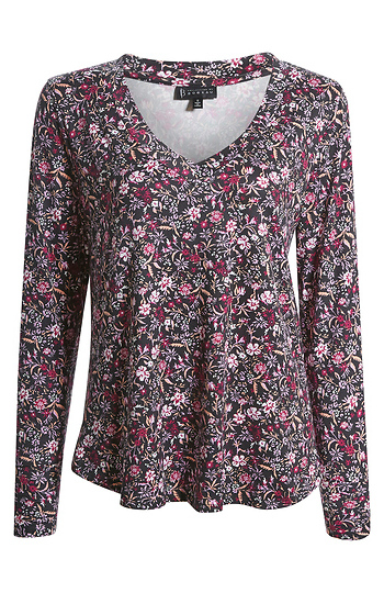 Floral Print V Neck Long Sleeve Slide 1