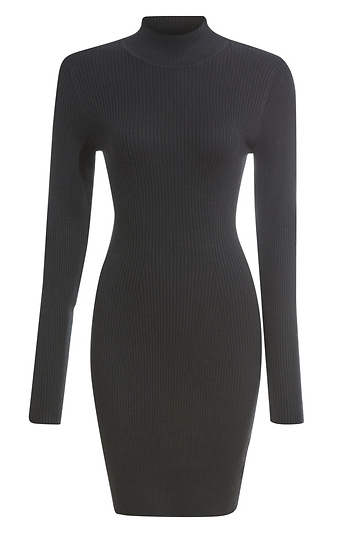 Mock Neck Fitted Rib Dress Slide 1