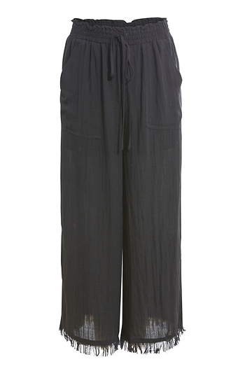 Cropped Drawstring Pant with Frayed Hem Slide 1