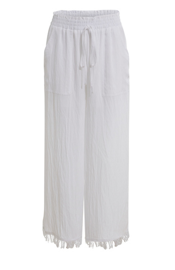 Cropped Drawstring Pant with Frayed Hem Slide 1