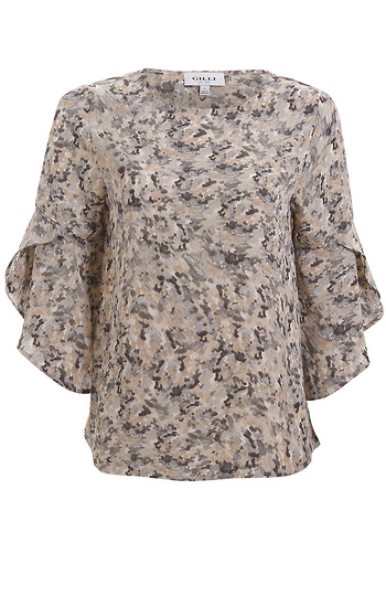 Ruffle Sleeve Abstract Blouse Slide 1