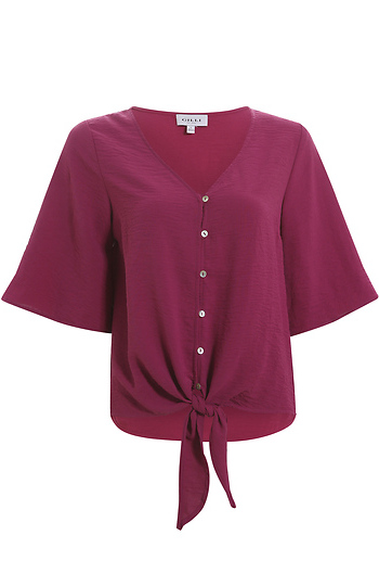 Button Front Tie Hem Top Slide 1