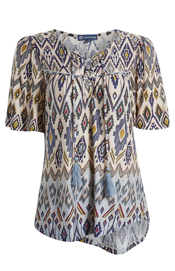 Democracy Geo Pattern Split Neck with Lace-Up Detail Slide 1