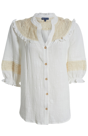 Democracy 3/4 Sleeve Button Front with Crochet Knit Detail Slide 1