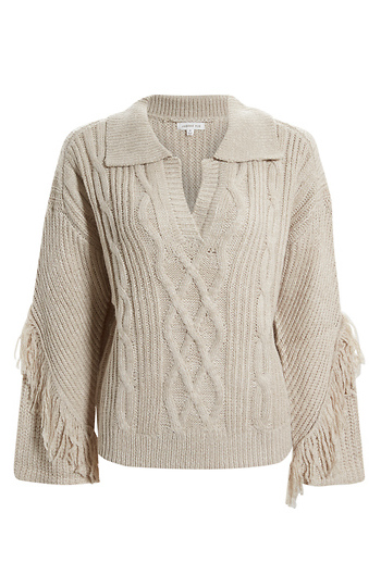 Fringe Cable Knit Sweater Slide 1