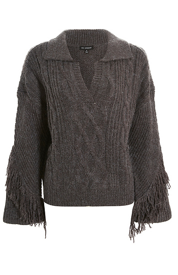 Fringe Cable Knit Sweater Slide 1