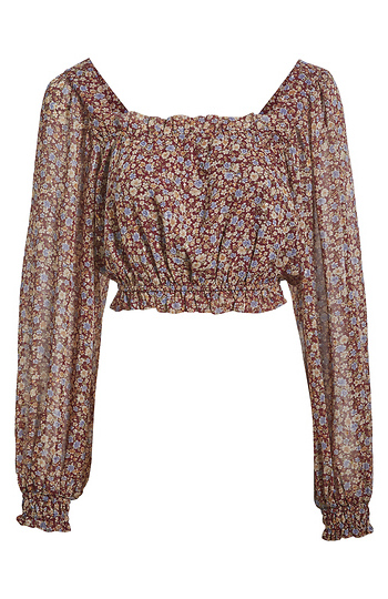 Long Balloon Sleeve Floral Crop Top Slide 1