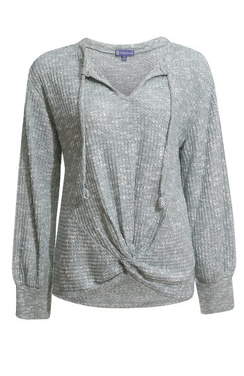 Democracy Long Sleeve Twist Hem Knit Top Slide 1
