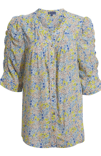Democracy Smocked Elbow Sleeve Button Down Top Slide 1