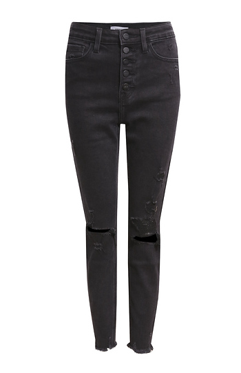 Ceros High Rise Button Fly Distressed Denim Slide 1