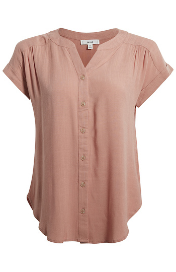 Split Neck Button Front Blouse Slide 1