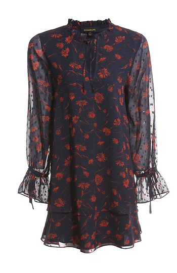 Swiss Dot Floral Print Mini Dress Slide 1