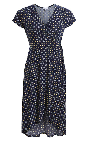 Geo Printed Faux Wrap Dress Slide 1