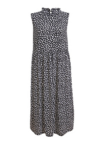 Dot Print Baby Doll Midi Dress Slide 1