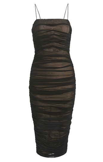 Ruched Mesh Bodycon Midi Dress Slide 1