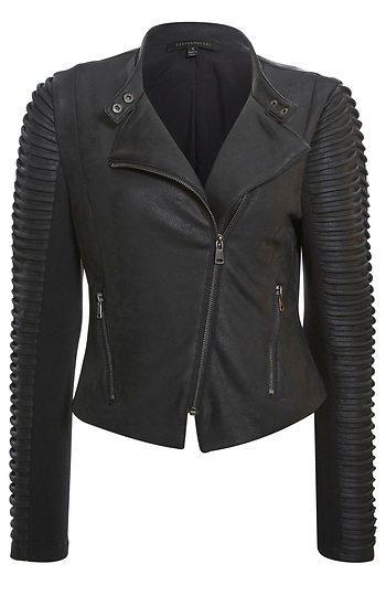 Coated Moto Jacket with Ribbed Sleeves Slide 1