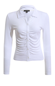 Ruched Rib Knit Polo Shirt Slide 1
