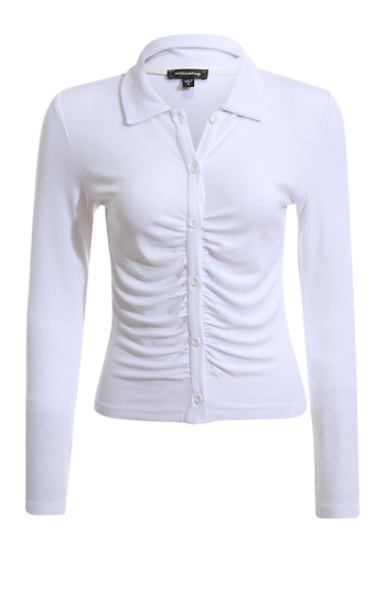Ruched Rib Knit Polo Shirt Slide 1