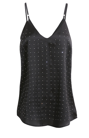 Satin Rhinestone Detail Tank Top Slide 1