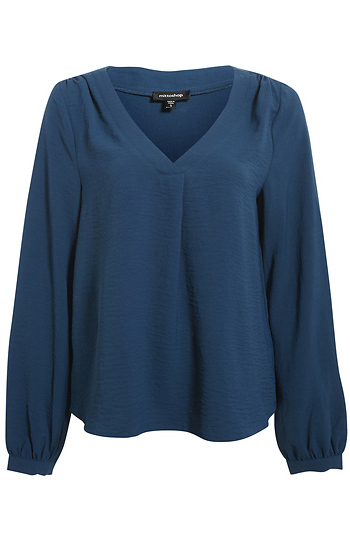 V Neck Drop Hem Blouse Slide 1