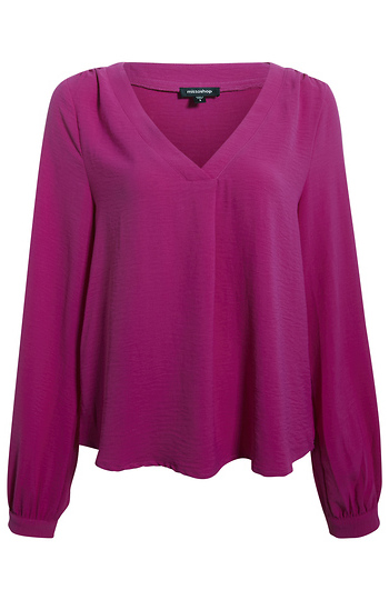V Neck Drop Hem Blouse Slide 1