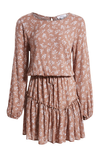 Long Sleeve Floral Print Ruffle Dress Slide 1
