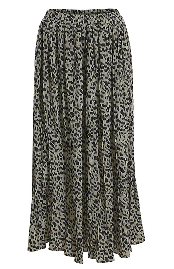Leopard Print Pleated Midi Skirt Slide 1