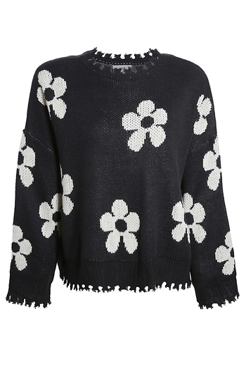 Distressed Floral Patterned Pullover Sweater Slide 1