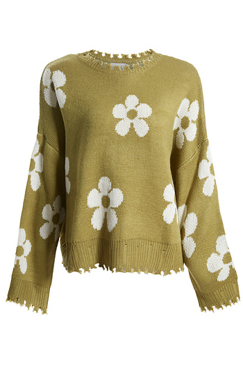 Distressed Floral Patterned Pullover Sweater Slide 1