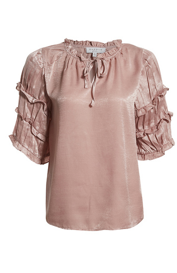 Pleated Sleeve Ruffled Top Slide 1