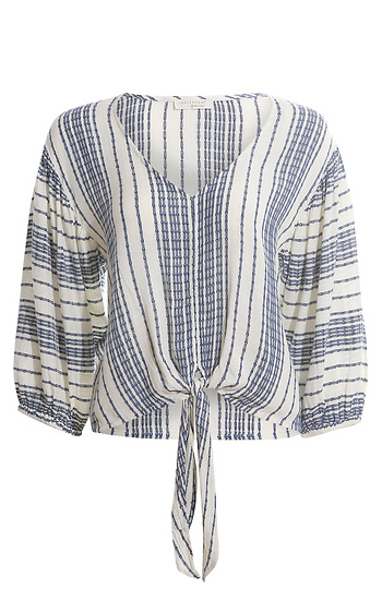 Striped 3/4 Sleeve Tie Front Top Slide 1