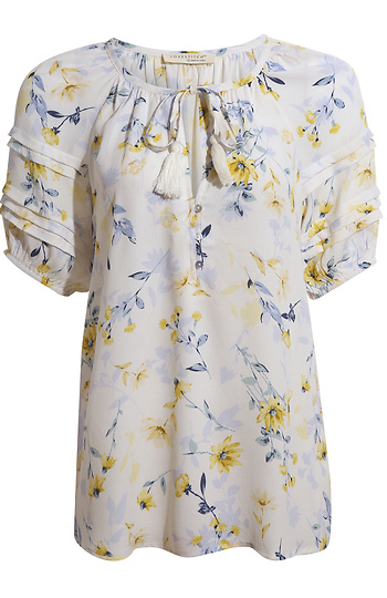 Printed Split Neck Short Sleeve Blouse Slide 1