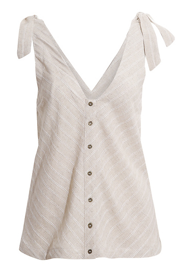 Linen Blend Striped Tie Shoulder Tank Top Slide 1