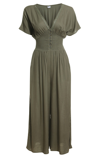 Short Sleeve Smocked Jumpsuit Slide 1