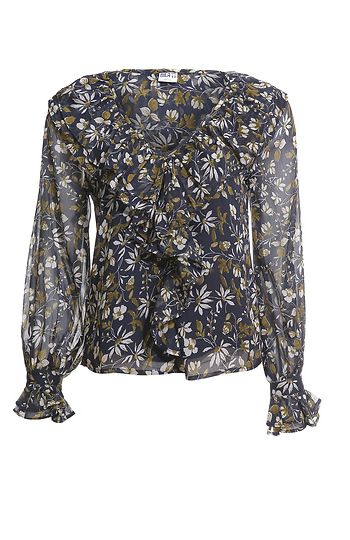Floral Print Ruffled Long Sleeve Blouse Slide 1