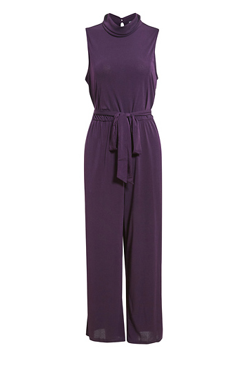 Sleeveless Mock Neck Tie Front Jumpsuit Slide 1