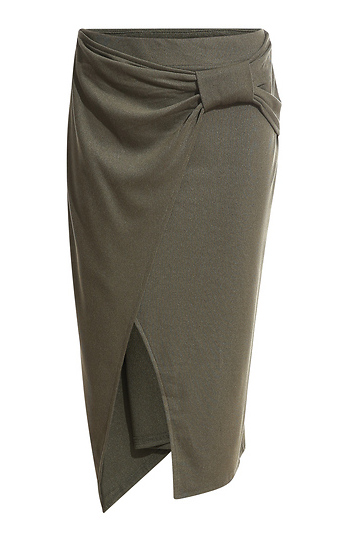 Asymmetrical Drape Tie Pencil Midi Skirt Slide 1