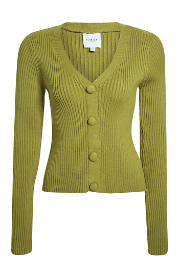 Ribbed V Neck Cardigan Slide 1