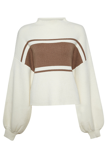 Balloon Sleeve Contrast Stripe Sweater Slide 1