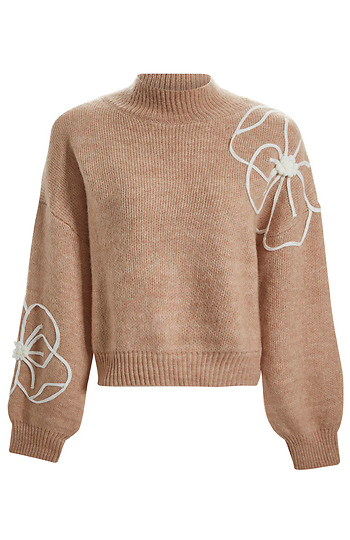 Flower Embroidery Mock Neck Sweater Slide 1