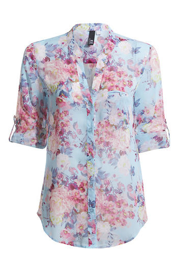 KUT from the Kloth Button Front Long Sleeve Sheer Blouse Slide 1
