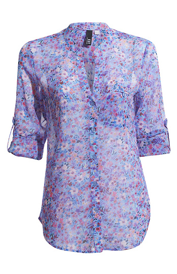 KUT from the Kloth Button Front Long Sleeve Sheer Blouse Slide 1
