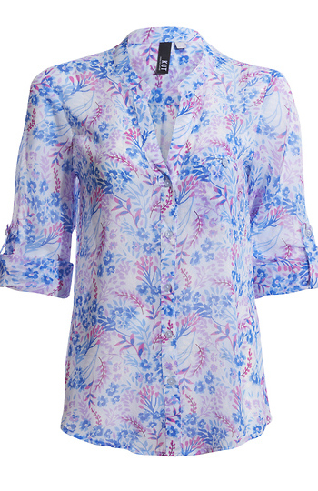 KUT from the Kloth Button Front Long Sleeve Sheer Blouse Slide 1
