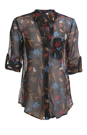 KUT from the Kloth Button Front Long Sleeve Sheer Blouse Slide 1