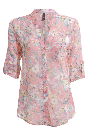 KUT from the Kloth Button Front Long Sleeve Sheer Blouse Slide 1