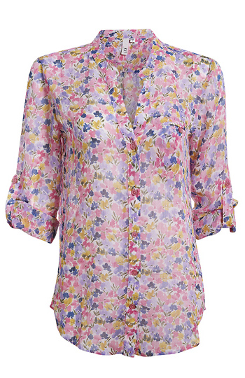 KUT from the Kloth Button Front Long Sleeve Sheer Blouse Slide 1
